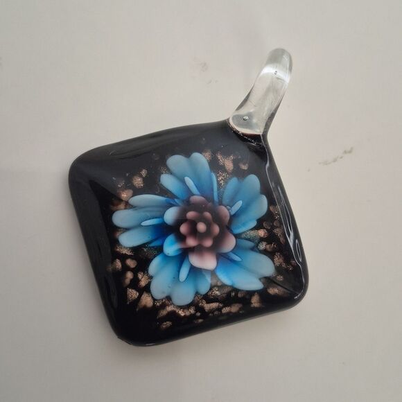 Murano Glass Pendant with Blue Flower Design - Picture 12 of 16